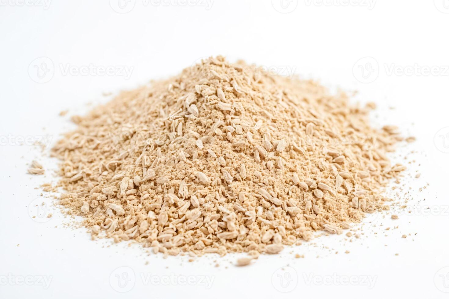 Close up of dried ginger powder on white background photo