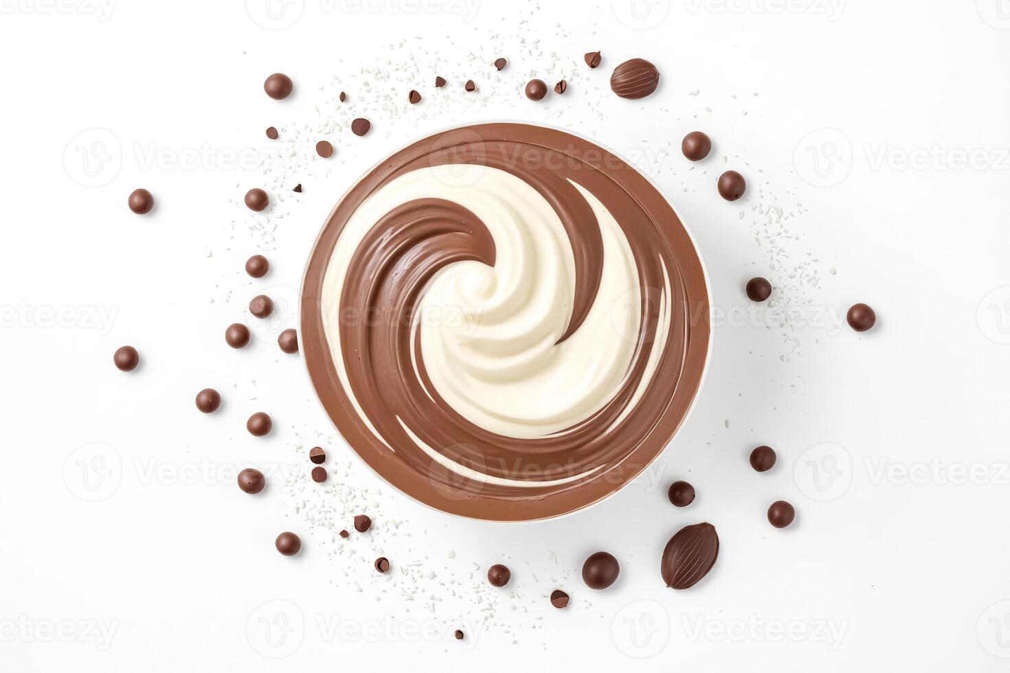 Milk and Dark Chocolate Swirl on White Background photo