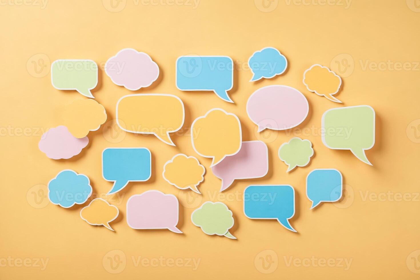 Colorful Speech Bubbles on Yellow Background photo