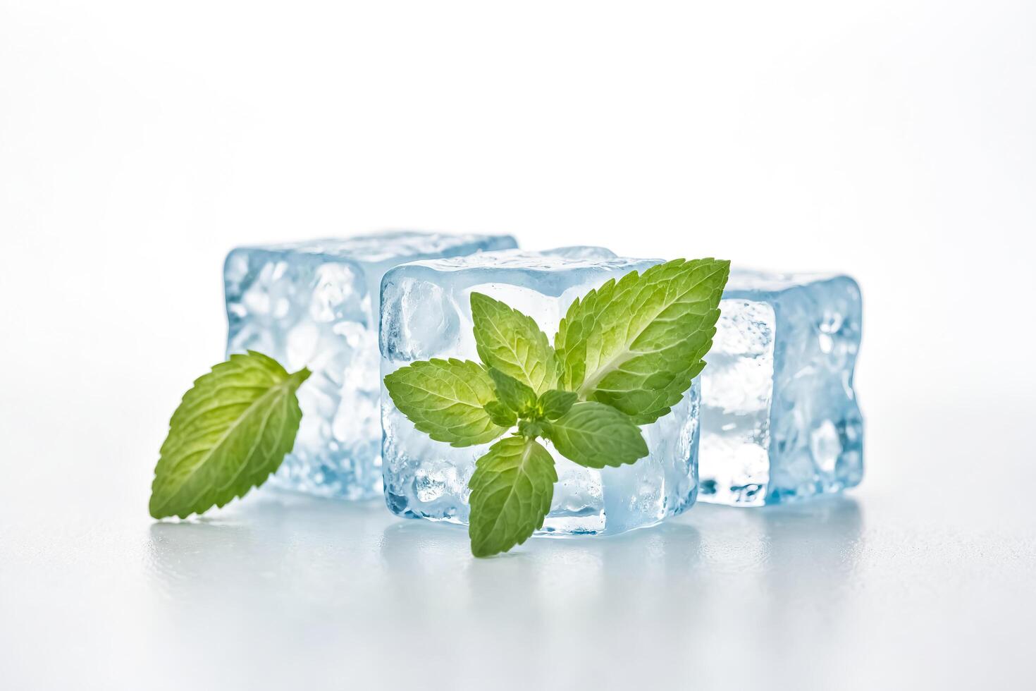Fresh Mint Leaves In Ice Cubes photo