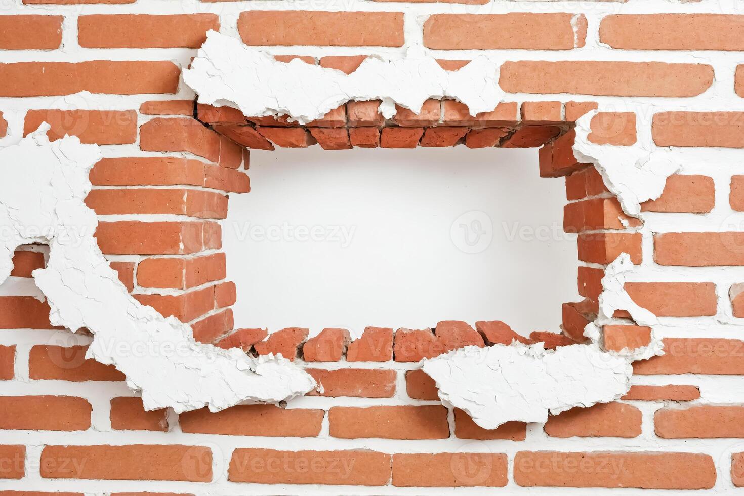 Broken Brick Wall with White Mortar photo