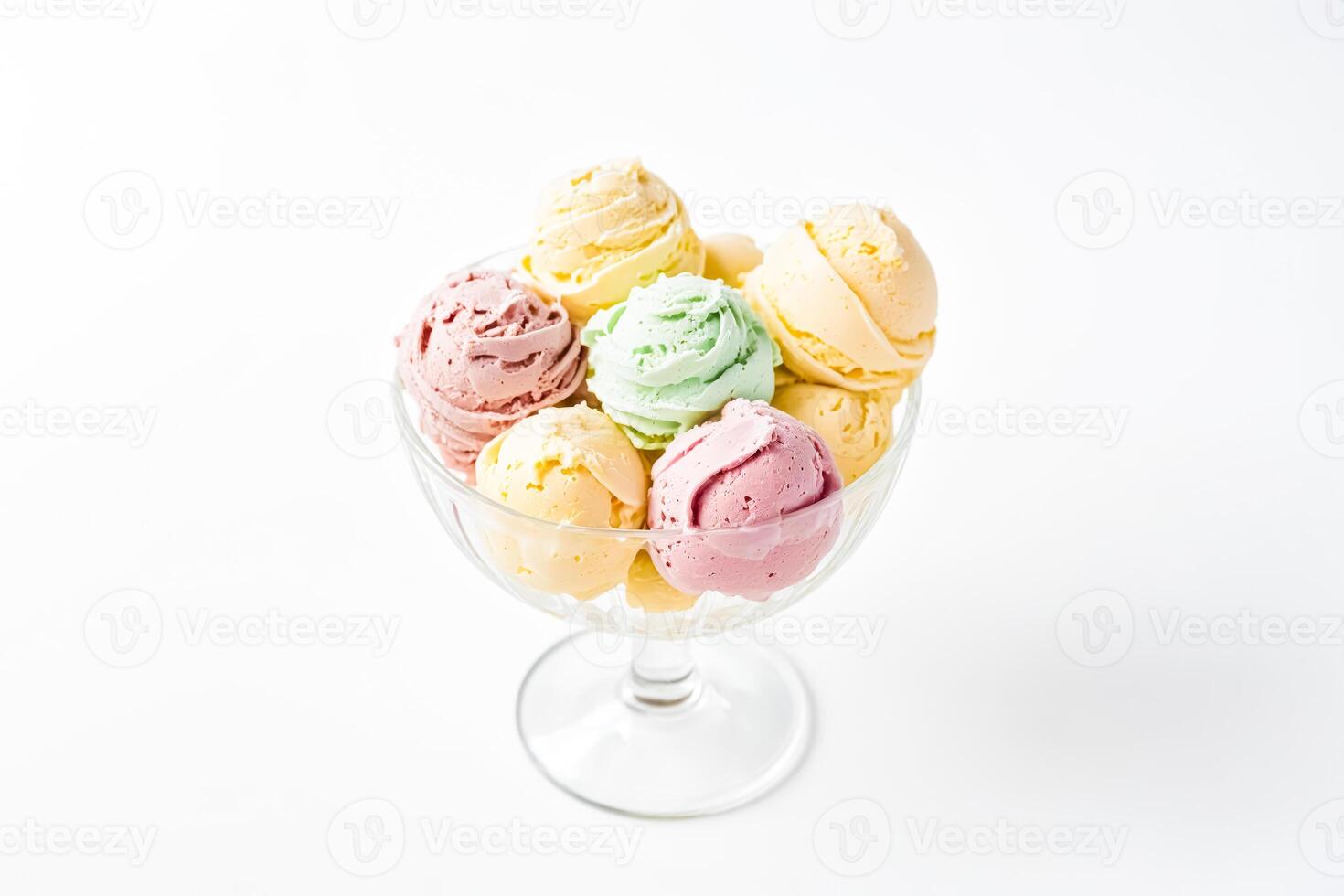 Colorful Ice Cream Scoops in a Glass Bowl photo