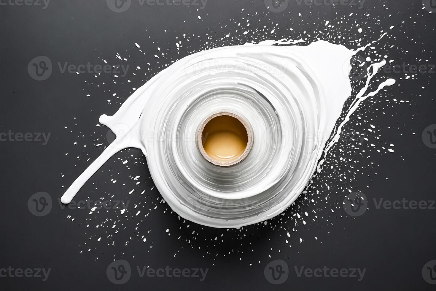 White Paint Splashes and Swirls on Black Background photo