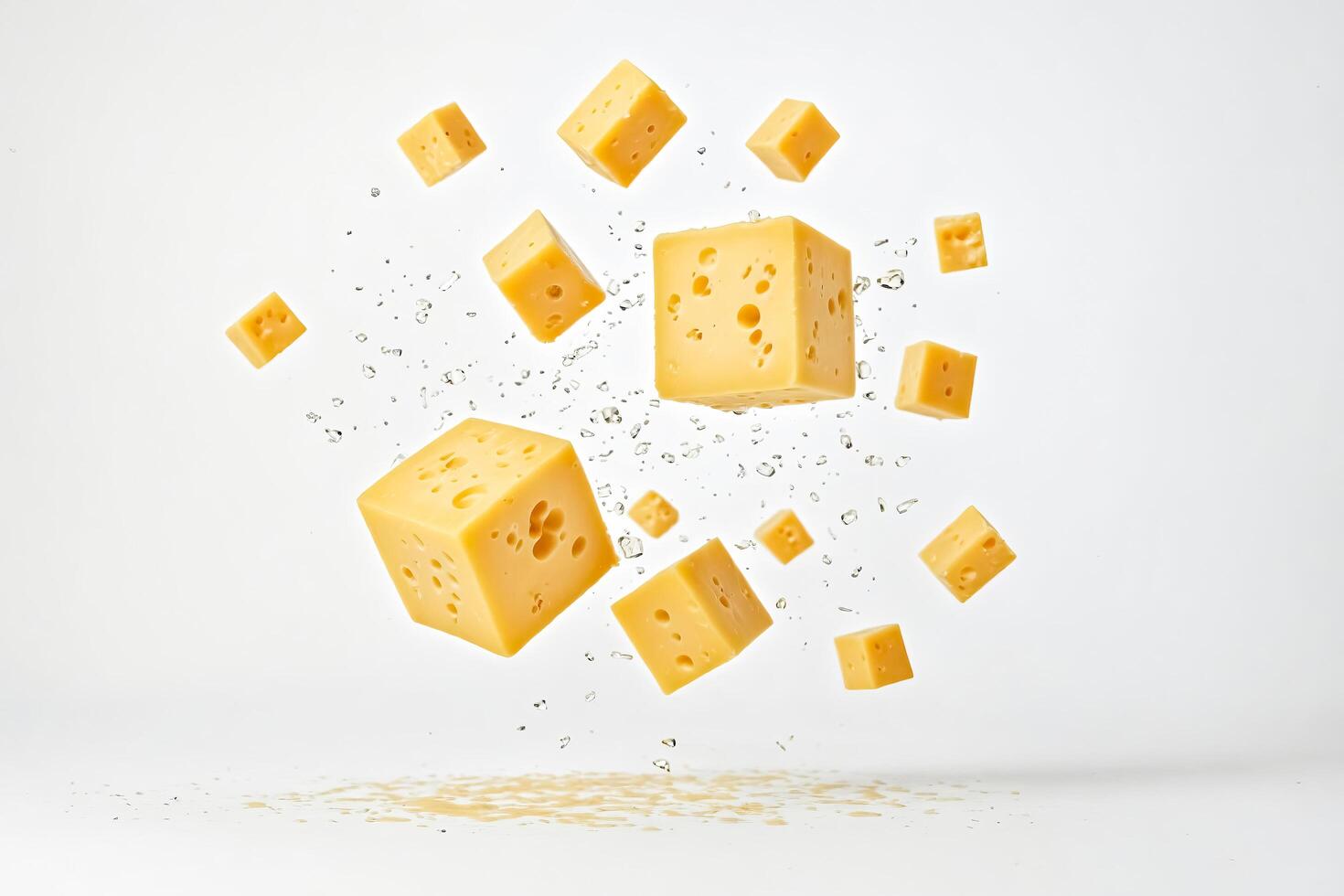 Cheese cubes falling and splashing photo