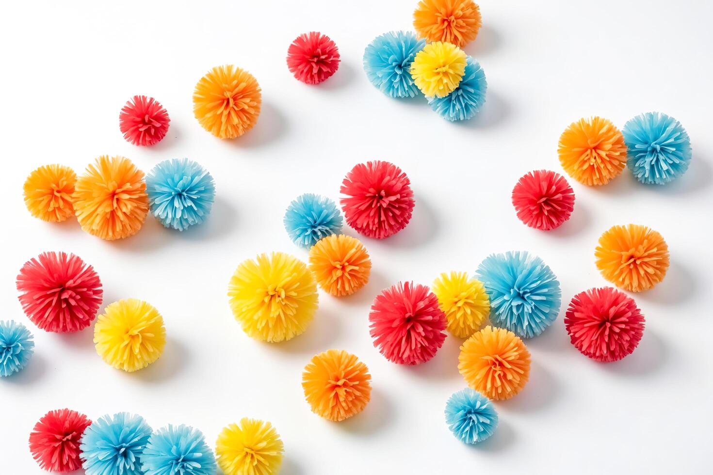 Colorful Pom-poms on White Background photo