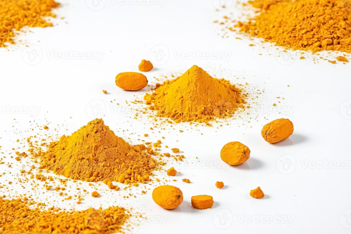 Turmeric Powder and Root on White Background photo