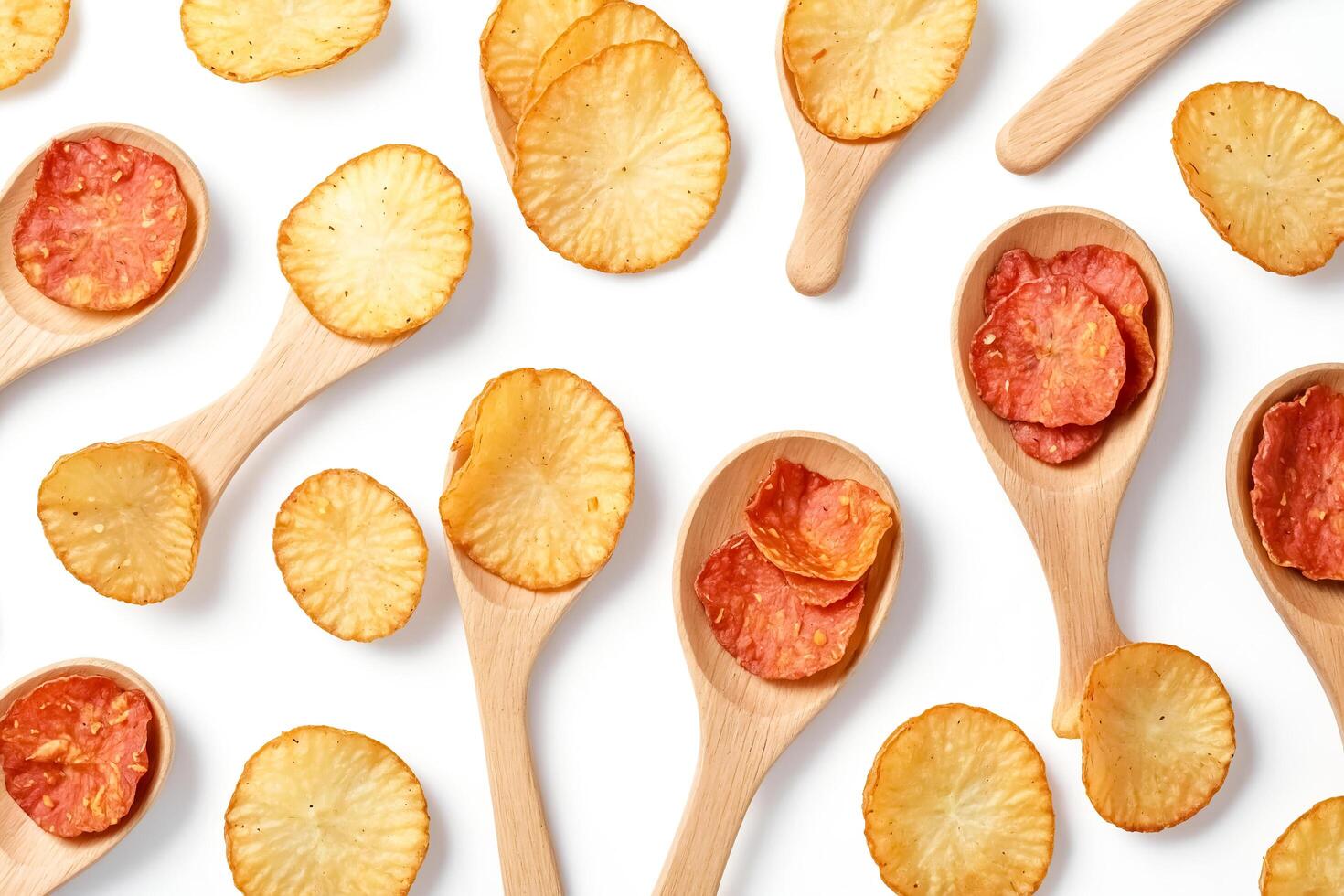 Crispy Cassava Chips in Wooden Spoons photo