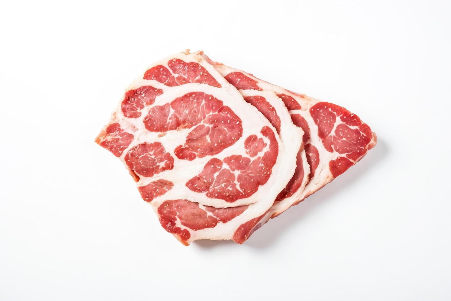 Raw Pork Belly Slices Isolated On White Background photo