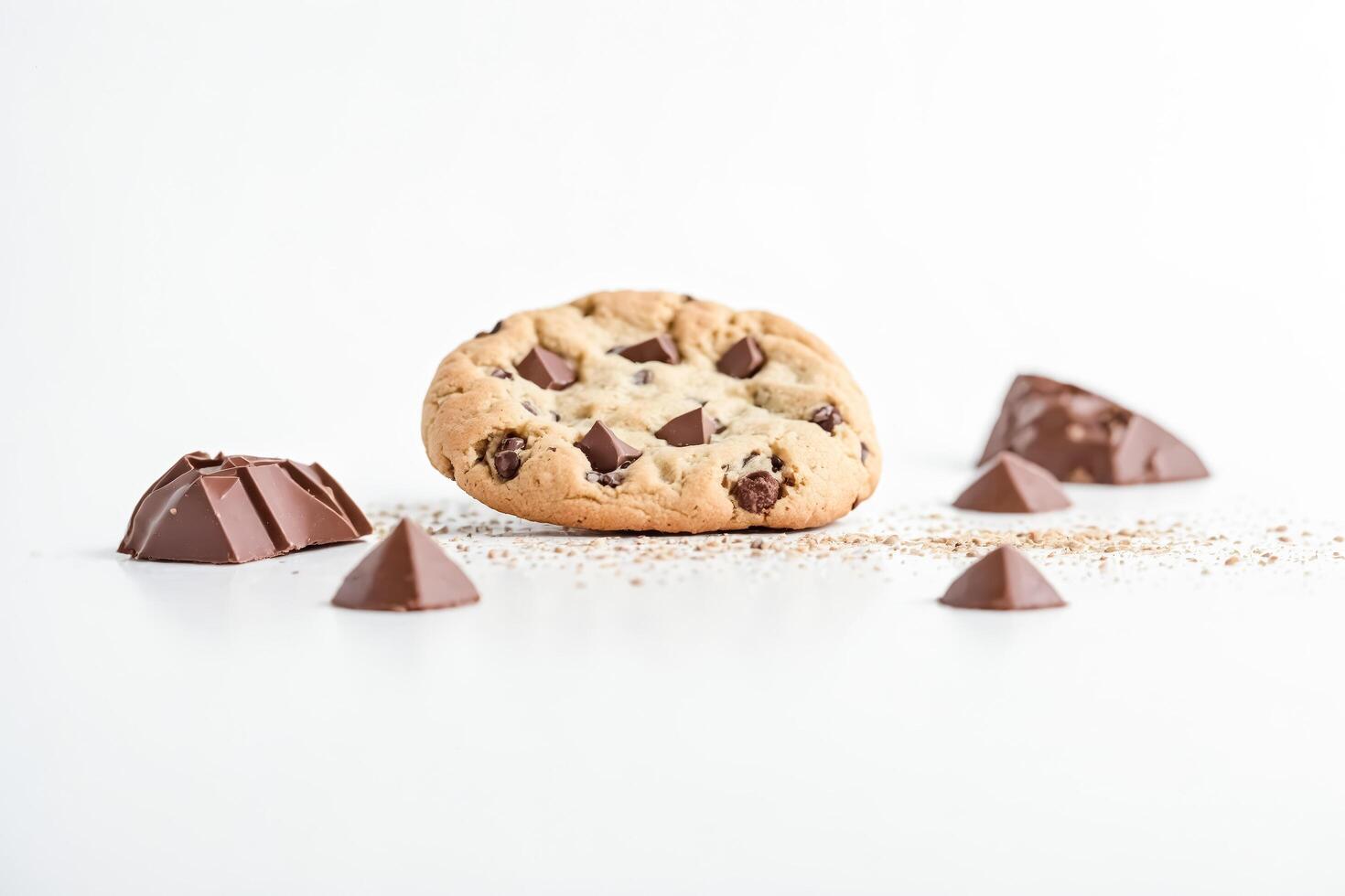 Chocolate Chip Cookie with Chocolate Pieces on White Background photo