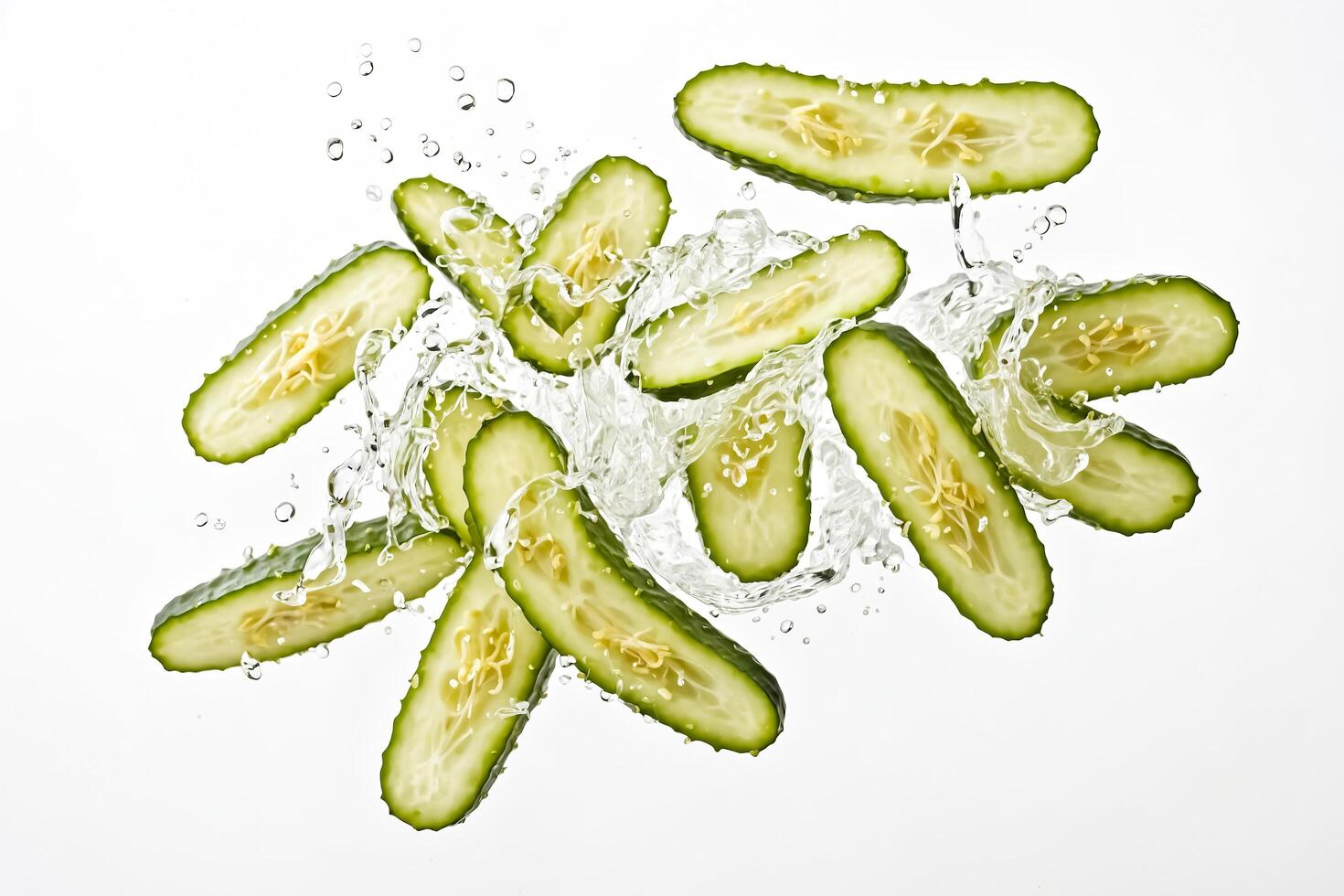 Cucumber Slices Splashing in Water photo