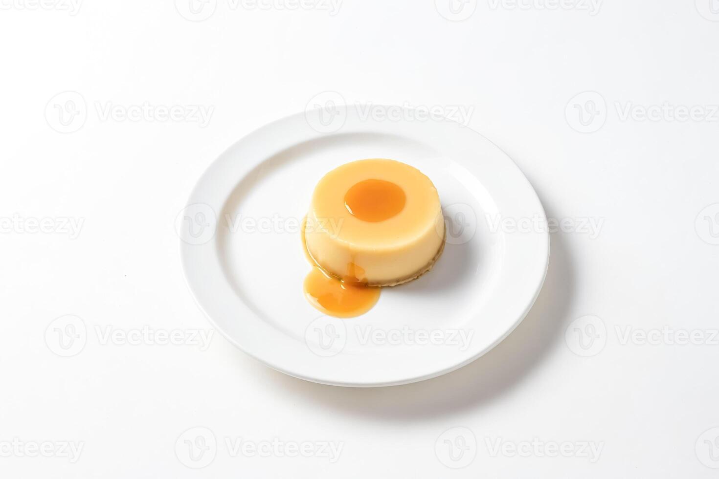 Caramel Custard Dessert on White Plate photo