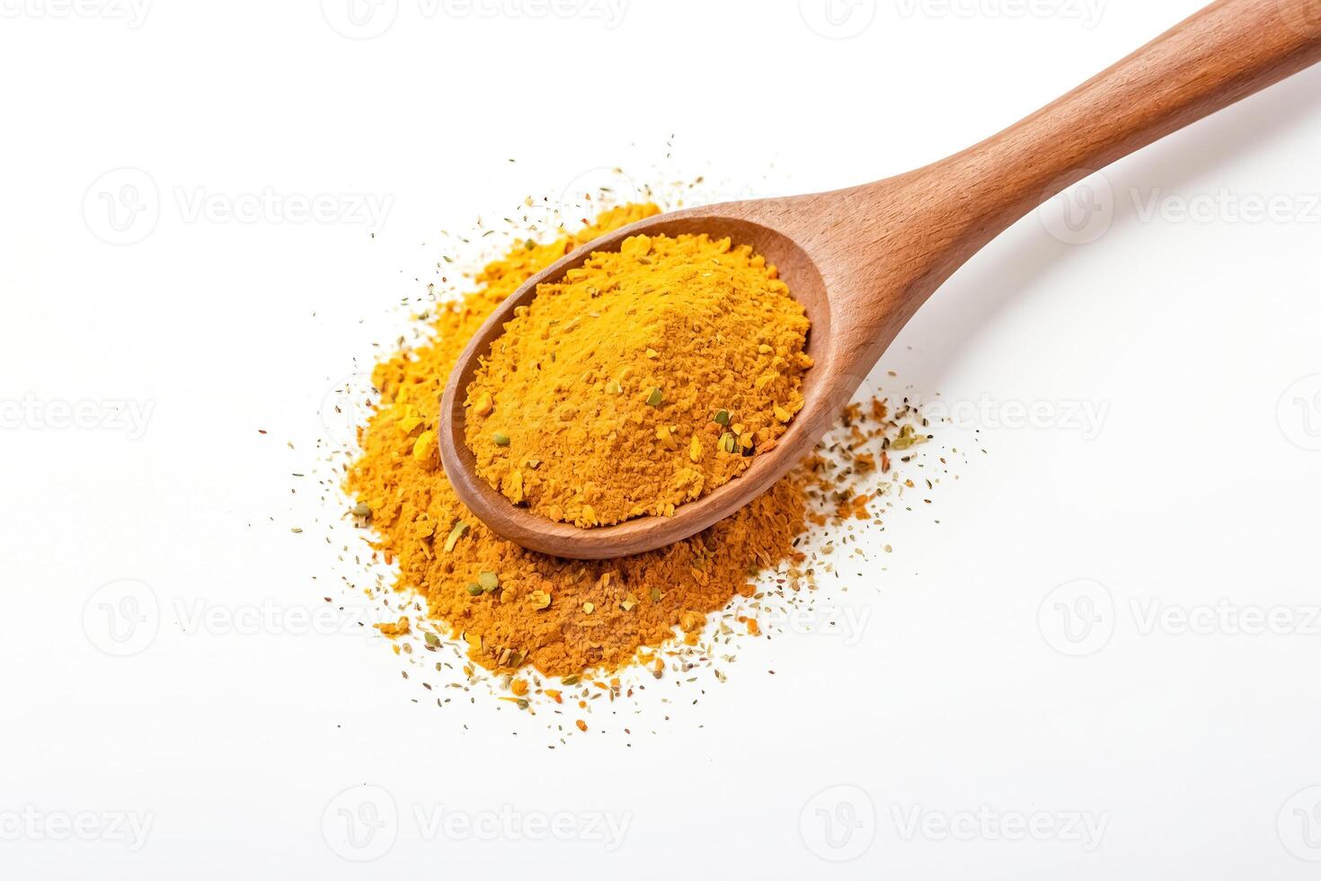 Wooden Spoon with Turmeric Powder and Spices photo