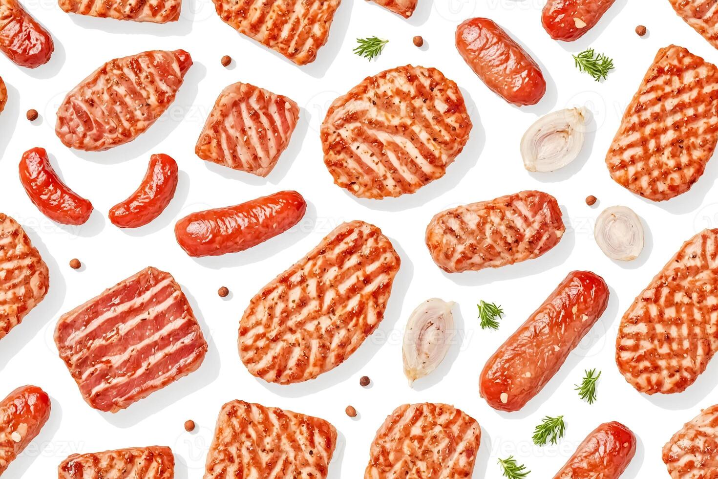Grilled Meat and Sausage Seamless Pattern photo