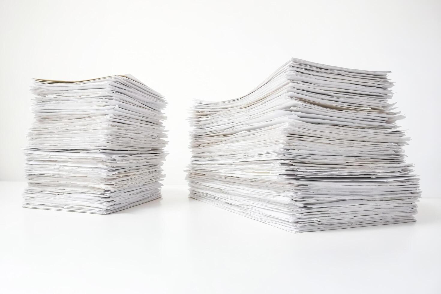 Large stack of paper on a white background photo