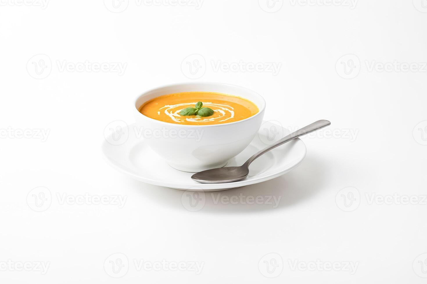 Creamy Pumpkin Soup with Basil Garnish photo