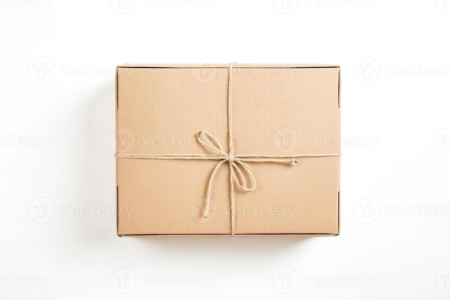 Cardboard box tied with twine photo
