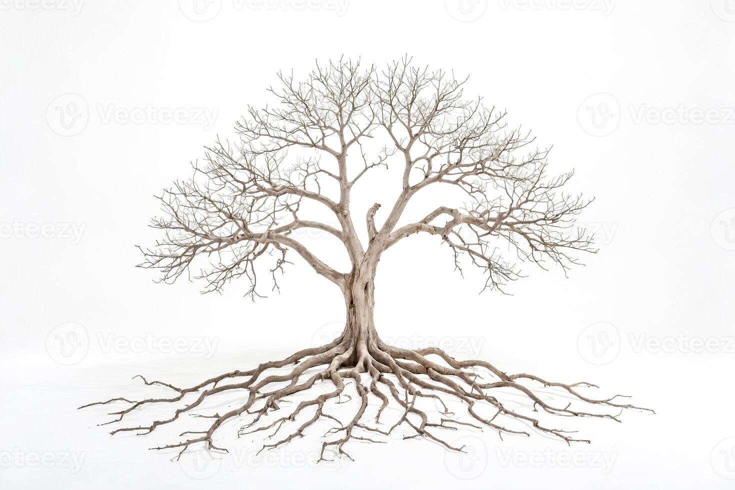 Bare Tree Roots Against White Background photo