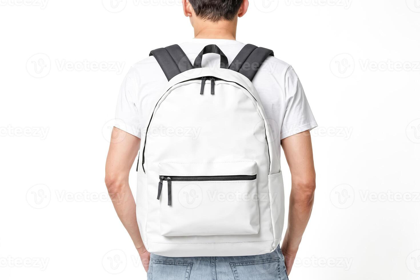 Man Wearing a White Backpack photo