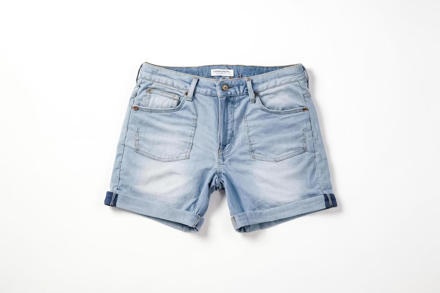Light Blue Denim Shorts on White Background photo