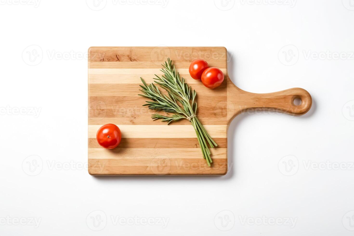 Wooden Cutting Board with Tomatoes and Rosemary photo