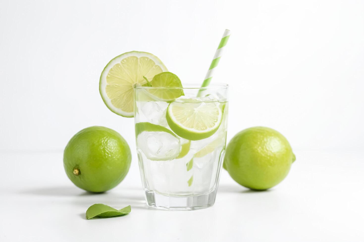 Refreshing Lime Drink with Ice and Straw photo