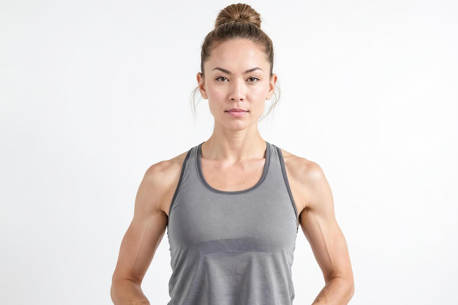 Portrait of a Confident Woman in a Gray Tank Top photo