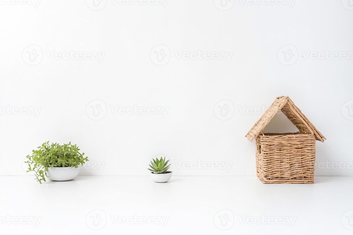 Minimalist Home Decor with Wicker Basket and Succulents photo