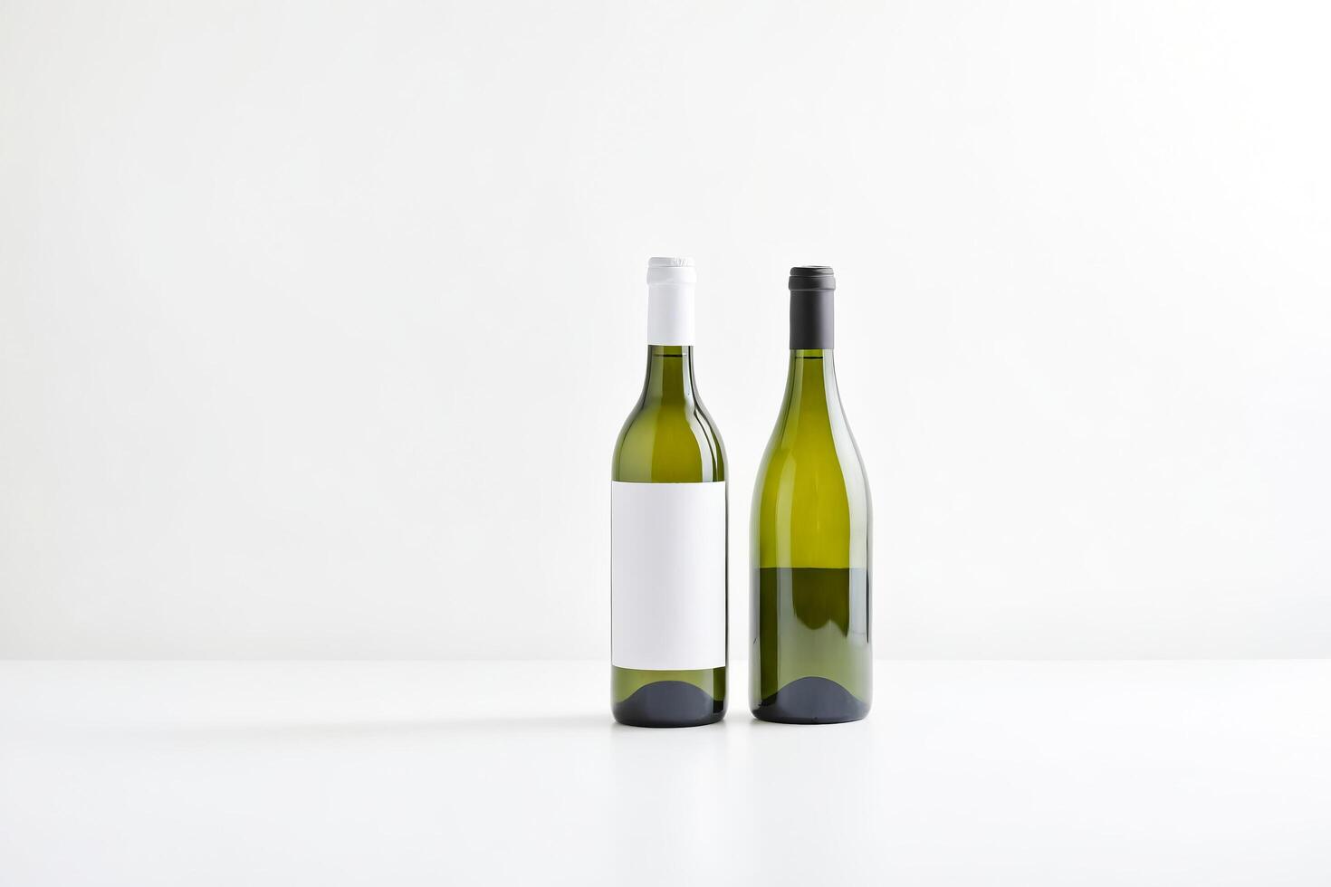 Two wine bottles with blank labels on a white background photo