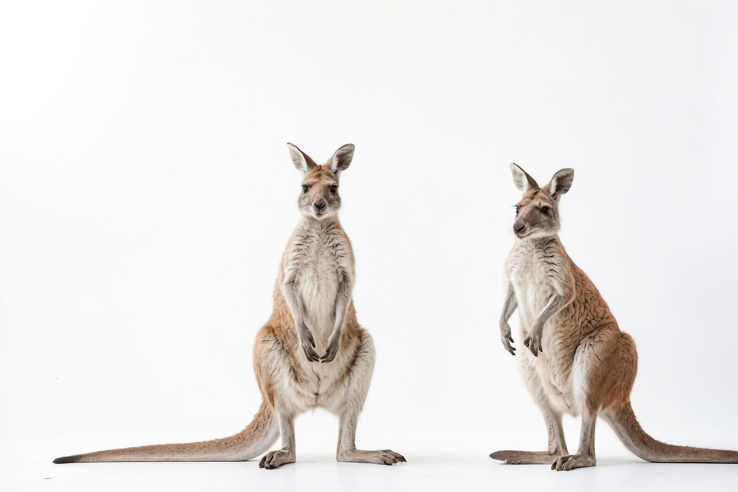 Two kangaroos standing on a white background photo