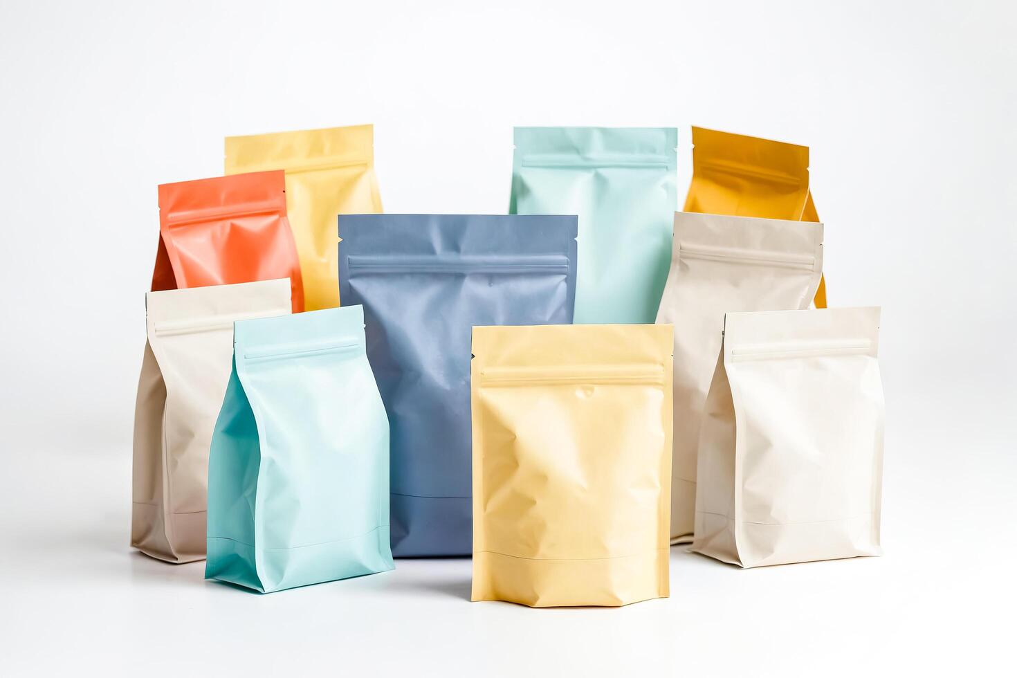 Colorful Stand Up Pouches for Product Packaging photo