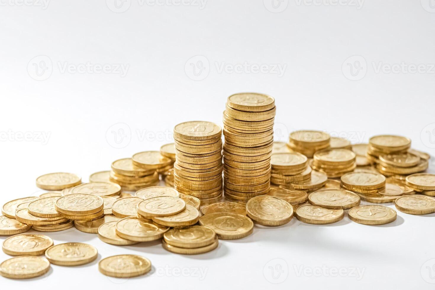 Golden Coins Stacked and Scattered photo