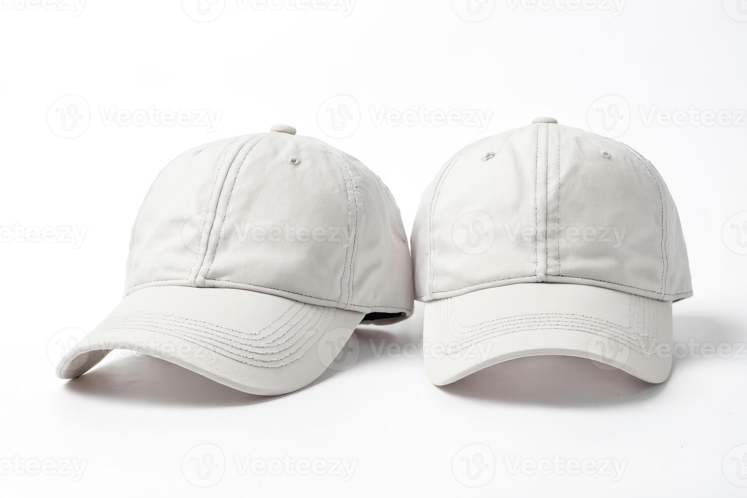 Two Blank White Baseball Caps photo