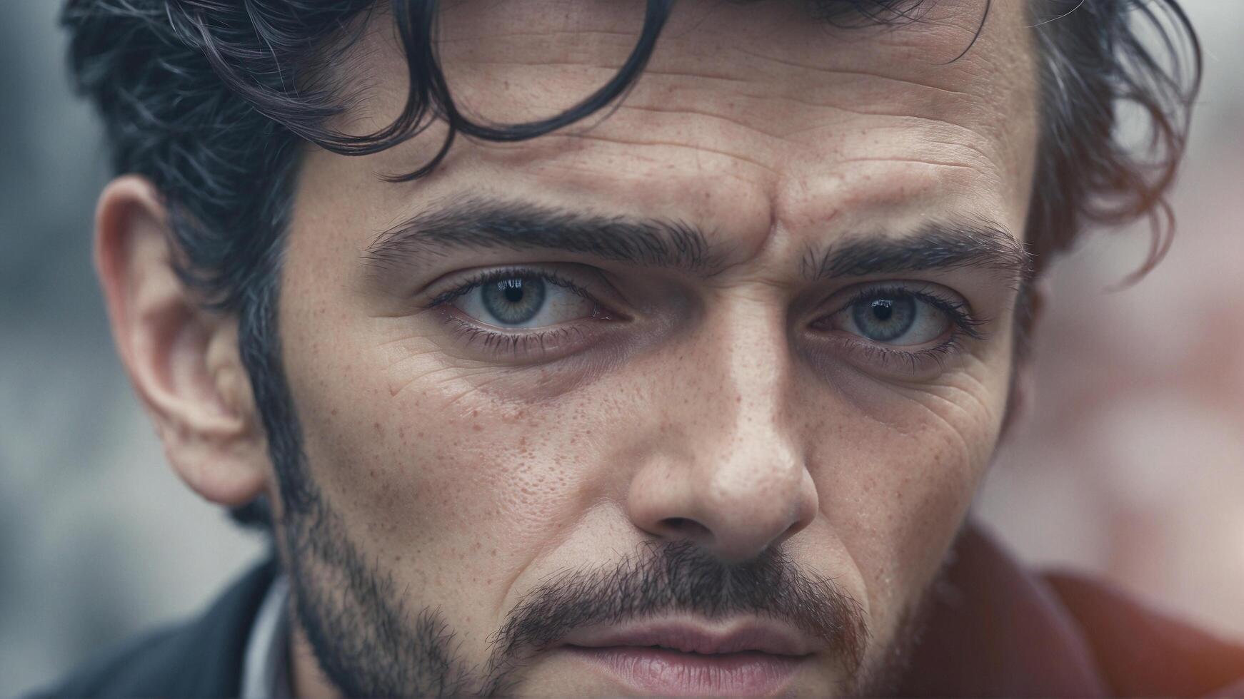 Close Up Portrait of a Handsome Man with a Mustache photo