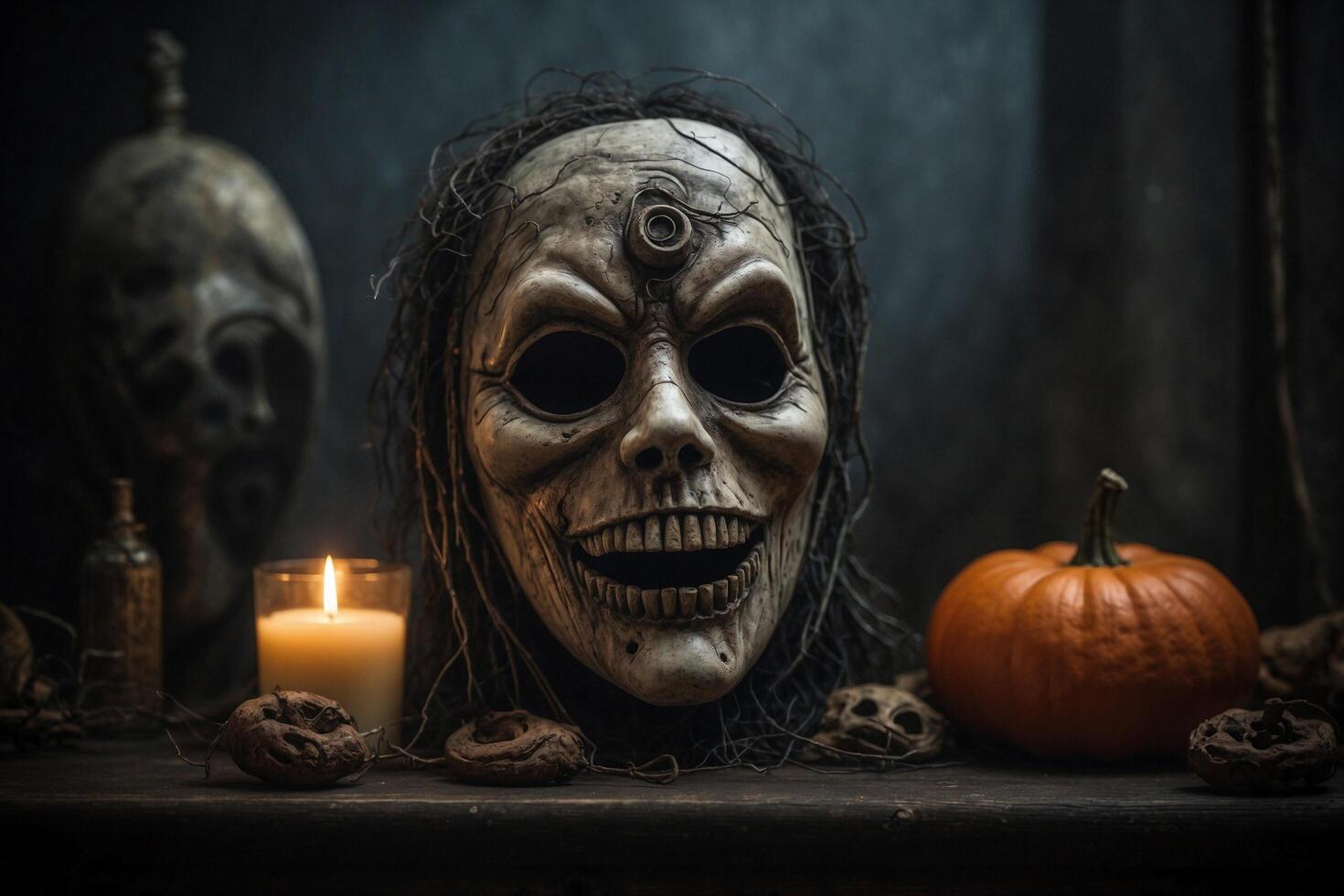 Creepy Halloween Skull Mask With Pumpkin photo