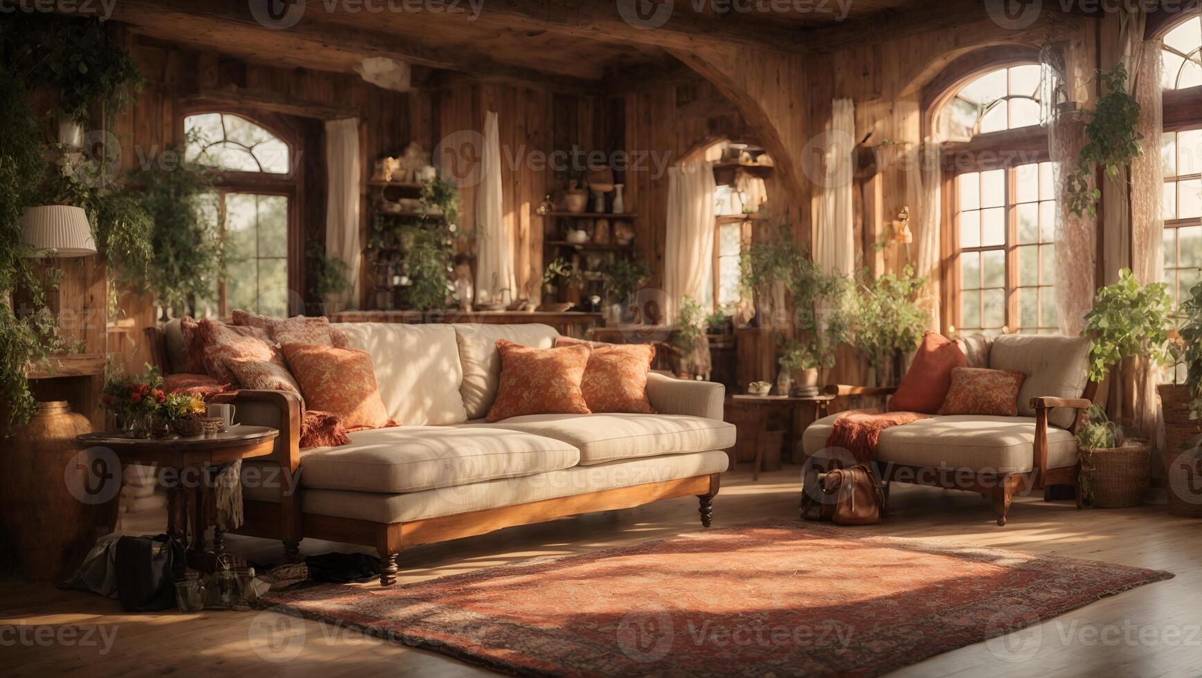 Cozy Living Room with Sunlight Streaming Through Windows photo