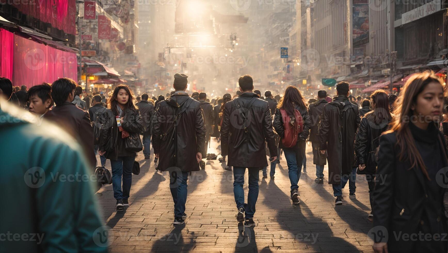 People walking on a city street photo