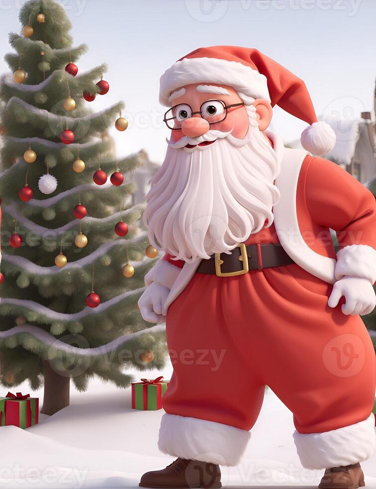 Santa Claus with a Christmas Tree in a Snowy Landscape photo