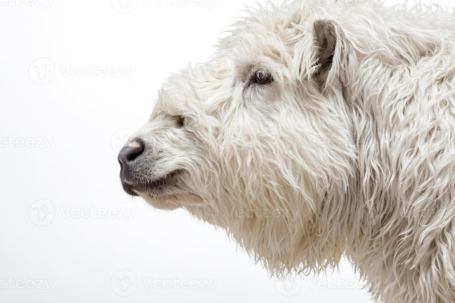 Close Up of a White Fluffy Cow photo