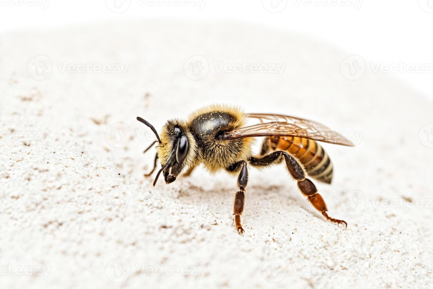 Closeup of a bee on a white surface photo