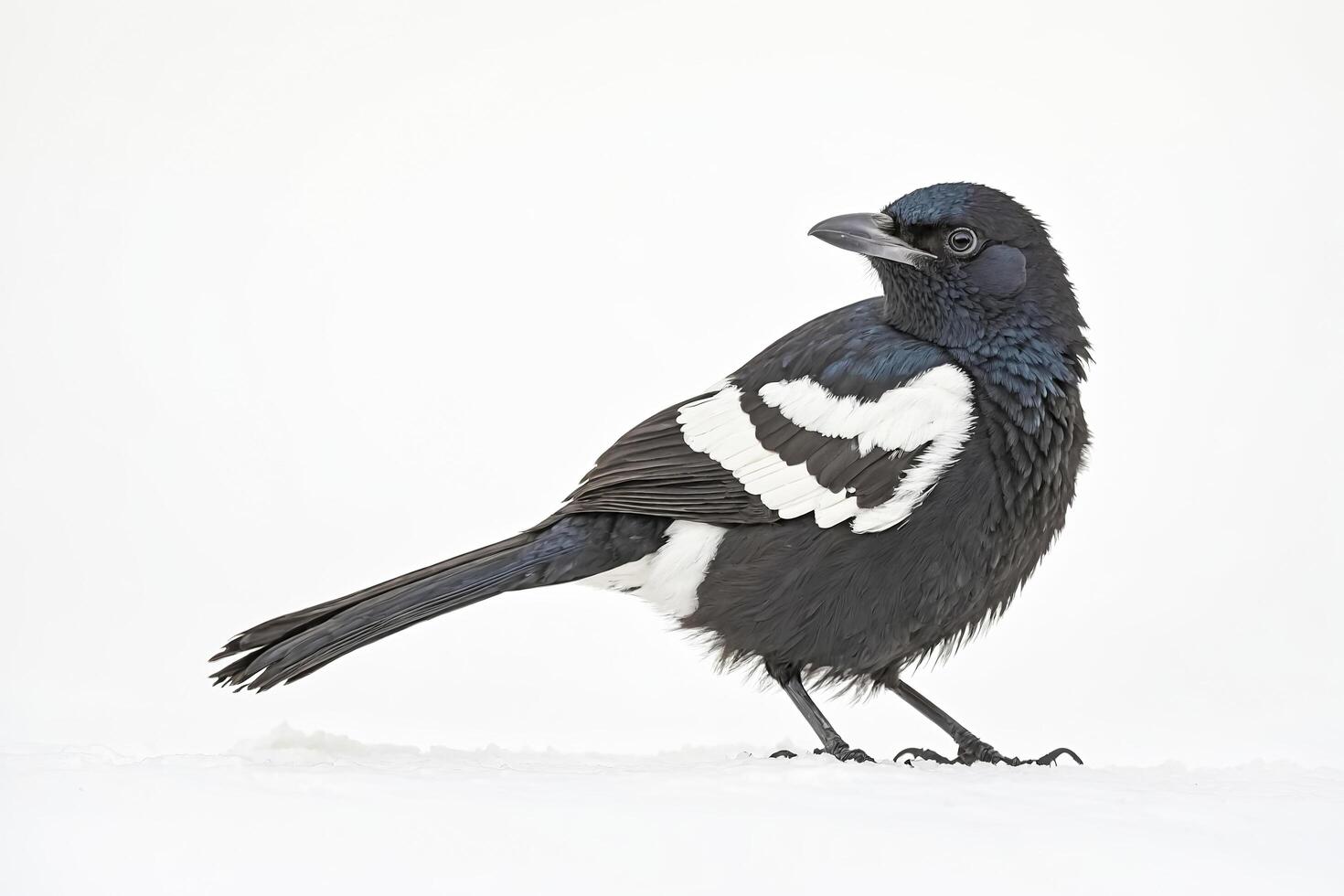 Black and white bird on snow photo