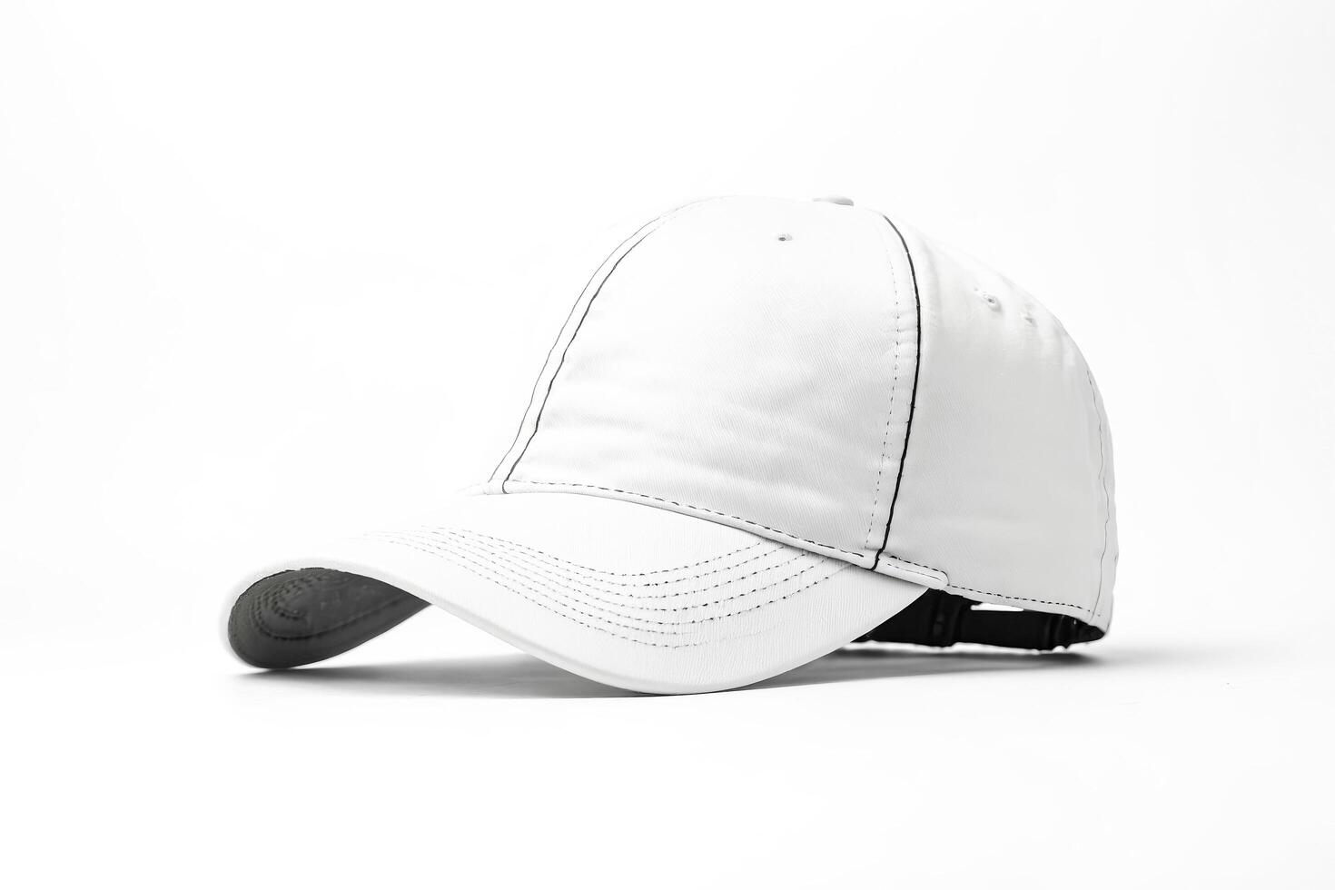White Baseball Cap with Black Stitching photo