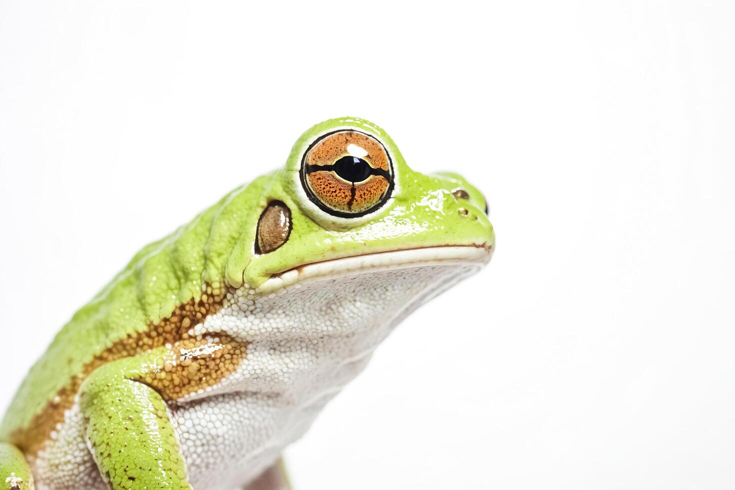 Closeup of a Green Tree Frog with White Background photo