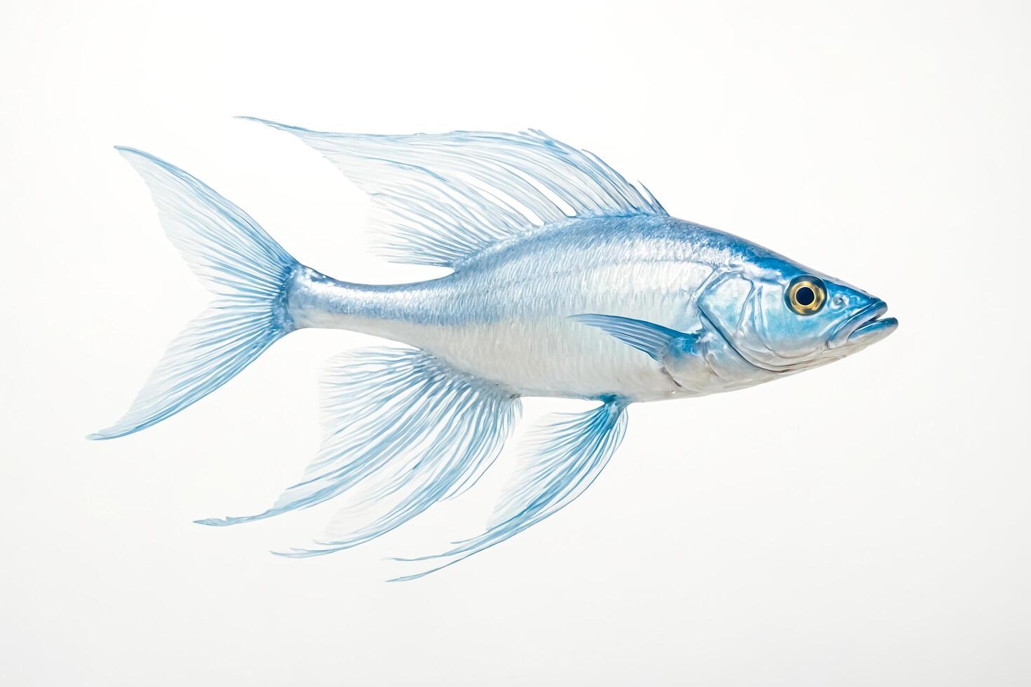 Blue Fish with Flowing Fins Isolated on White Background photo
