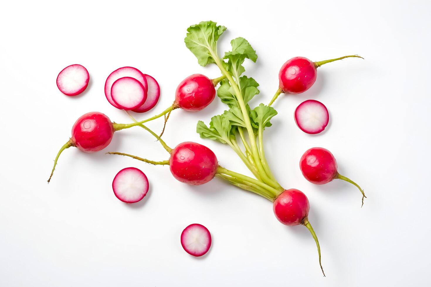 Fresh Red Radishes on White Background photo