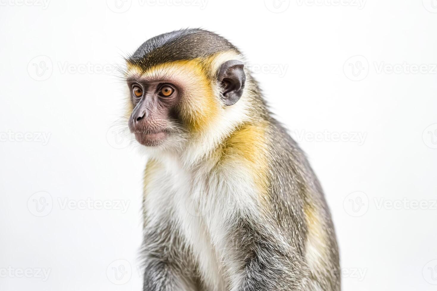 Close-up portrait of a monkey with yellow fur photo