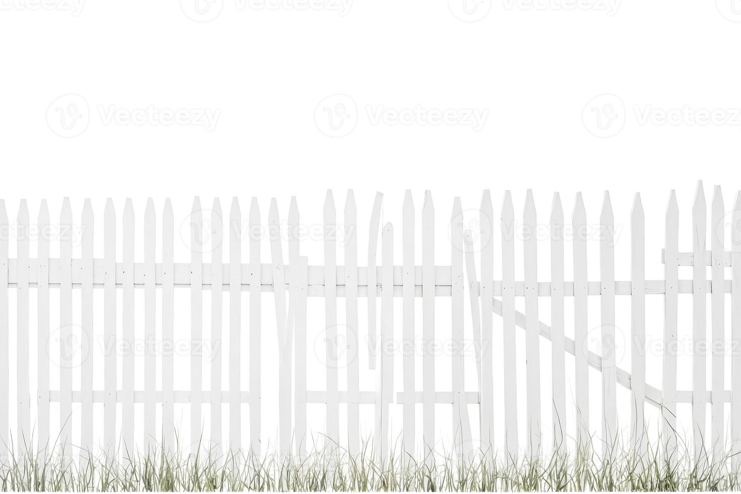 Broken White Picket Fence With Grass photo