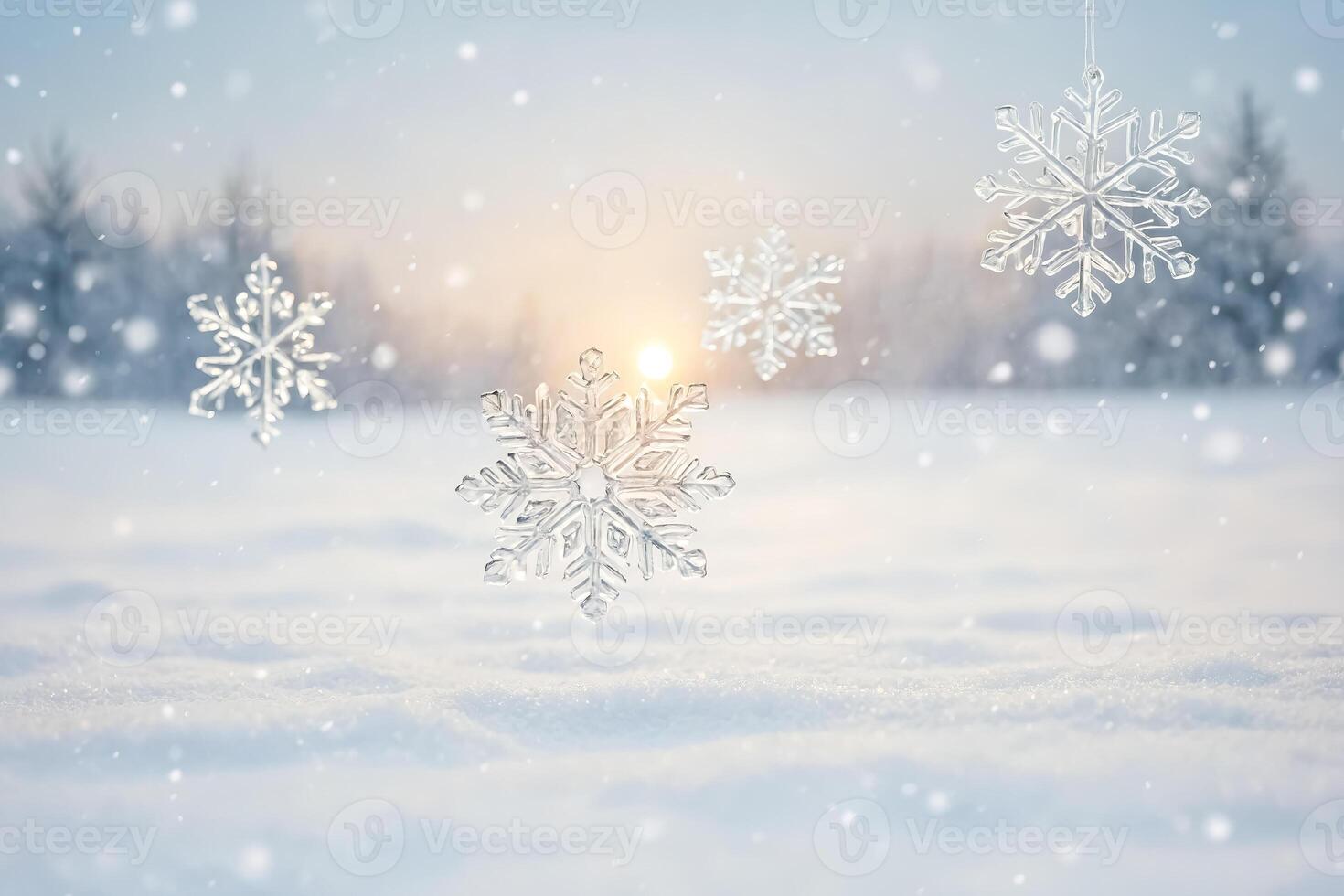 Crystal Clear Snowflakes on a Snowy Winter Day photo