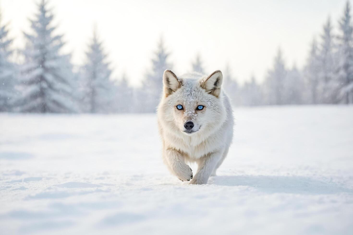 Arctic Fox with Blue Eyes in Snowy Landscape photo