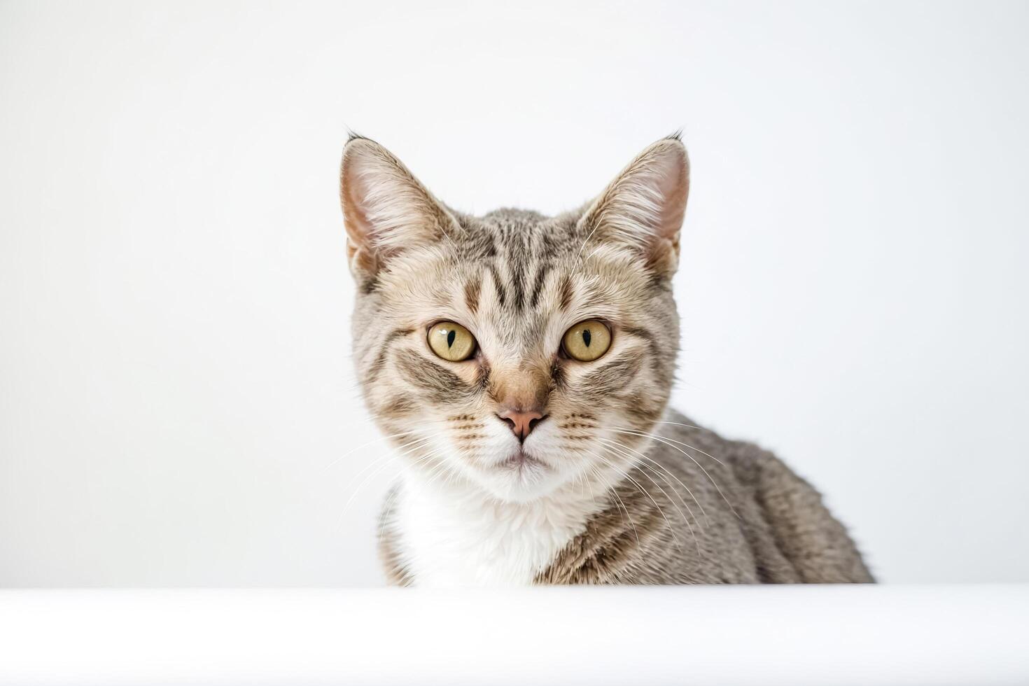 Closeup Portrait of a Curious Cat with Big Yellow Eyes photo