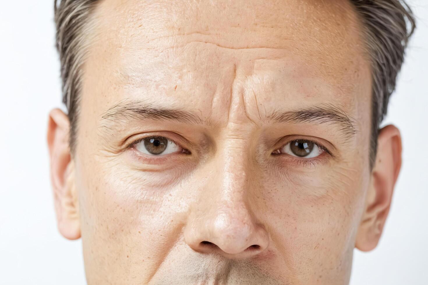 Close-up of a Man's Face with Wrinkles and Freckles photo